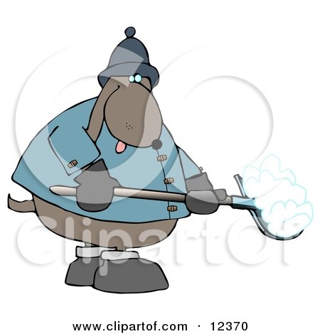 Cold Dog Shoveling Snow Clip Art Illustration by djart