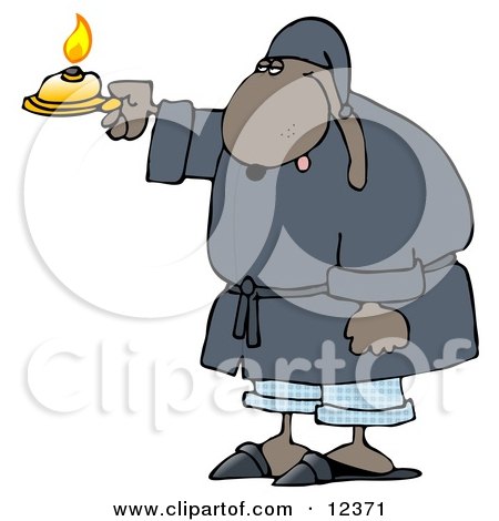 Tired Dog in a Robe, Holding a Candle Clip Art Illustration by djart