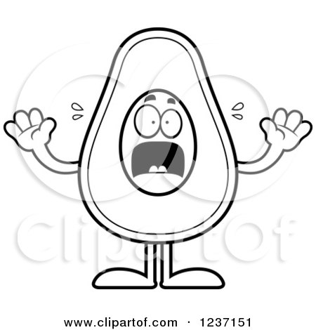 Clipart of a Black and White Screaming Scared Avocado Character - Royalty Free Vector Illustration by Cory Thoman