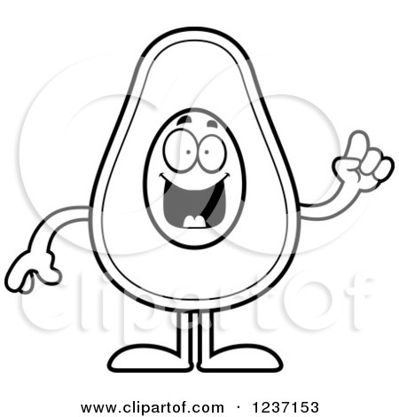 Clipart of a Black and White Smart Avocado Character with an Idea - Royalty Free Vector Illustration by Cory Thoman