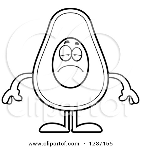 Clipart of a Black and White Depressed Avocado Character - Royalty Free Vector Illustration by Cory Thoman