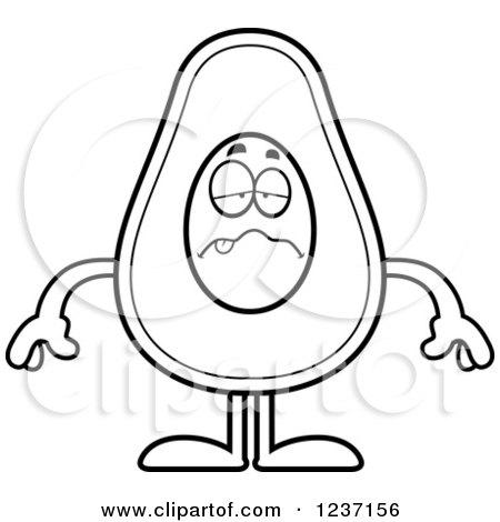 Clipart of a Black and White Sick Avocado Character - Royalty Free Vector Illustration by Cory Thoman