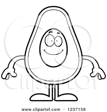 Clipart of a Black and White Happy Smiling Avocado Character - Royalty Free Vector Illustration by Cory Thoman