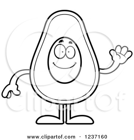 Clipart of a Black and White Friendly Waving Avocado Character - Royalty Free Vector Illustration by Cory Thoman