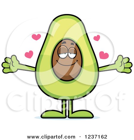 Clipart of a Sweet Avocado Character with Open Arms and Hearts - Royalty Free Vector Illustration by Cory Thoman