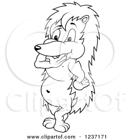 Clipart of a Outlined Hedgehog Thinking - Royalty Free Vector Illustration by dero