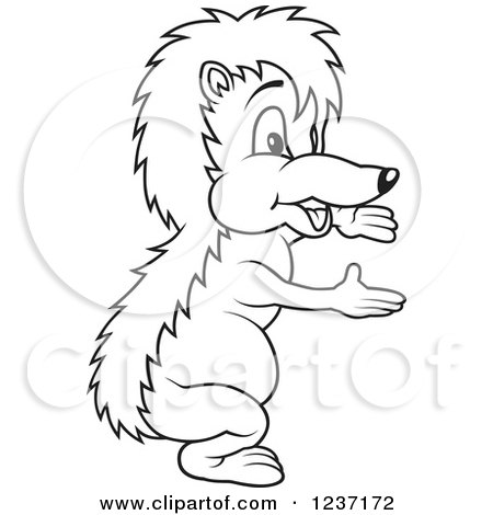 Clipart of a Outlined Hedgehog Gesturing - Royalty Free Vector Illustration by dero