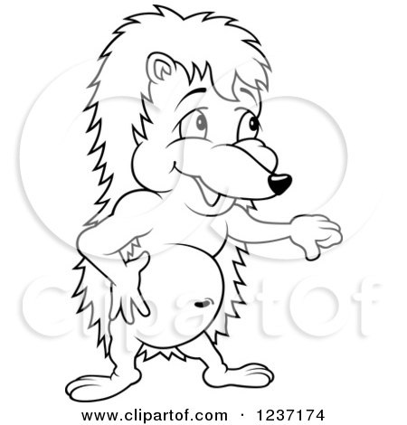 Clipart of a Outlined Hedgehog Presenting - Royalty Free Vector Illustration by dero