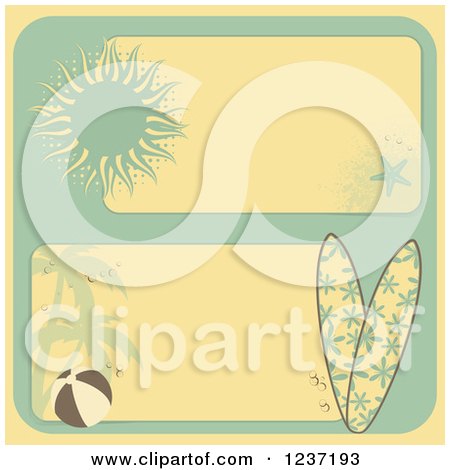 Clipart of Retro Yellow and Turquoise Summer Beach Borders - Royalty Free Vector Illustration by elaineitalia