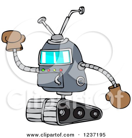 Clipart of a Robot Holding up a Gloved Hand - Royalty Free Vector Illustration by djart