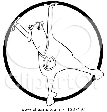 Clipart of a Black and White Circus Acrobatic Man Using a Cyr Wheel - Royalty Free Vector Illustration by djart