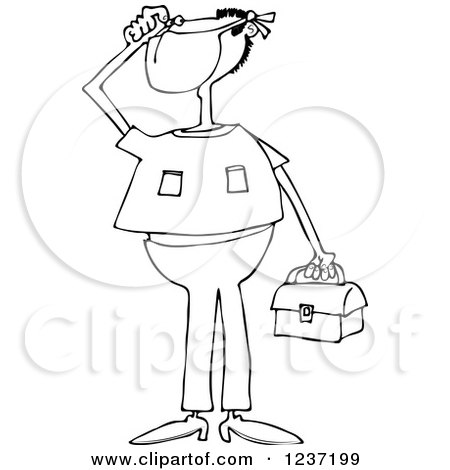 Clipart of a Black and White Man Wearing a Mask and Holding a Bag - Royalty Free Vector Illustration by djart