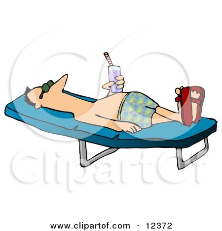 Relaxed Man With a Beverage Sun Bathing on a Lounge Chair Clipart Picture by djart