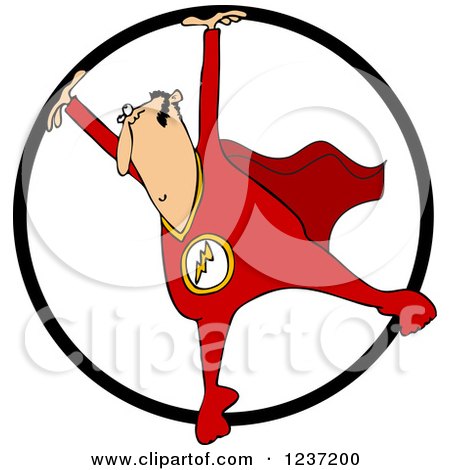 Clipart of a Circus Acrobatic Man in a Cape, Using a Cyr Wheel - Royalty Free Vector Illustration by djart
