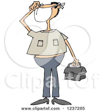 Clipart of a White Man Wearing a Mask and Holding a Bag - Royalty Free Vector Illustration by djart