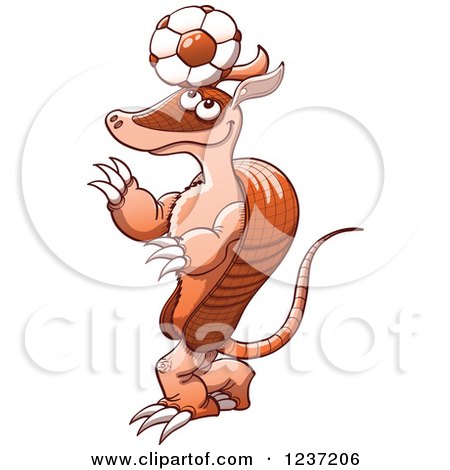 Clipart of an Armadillo Bouncing a Soccer Ball off His Head - Royalty Free Vector Illustration by Zooco
