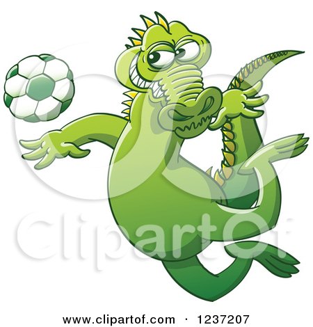 Clipart of a Crocodile Kicking a Soccer Ball - Royalty Free Vector Illustration by Zooco