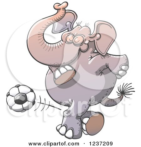 Clipart of an Elephant Kicking a Soccer Ball - Royalty Free Vector Illustration by Zooco