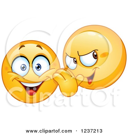 Clipart of a Moodie Smiley Gossiping and Telling Secrets - Royalty Free Vector Illustration by yayayoyo