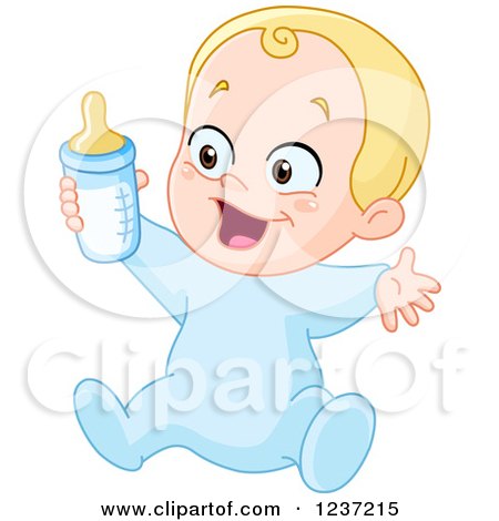 Clipart of a Blond Happy Caucasian Baby Boy Holding a Bottle - Royalty Free Vector Illustration by yayayoyo