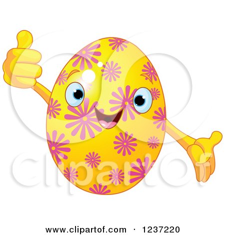 Clipart of a Happy Yellow Easter Egg with Pink Flowers - Royalty Free Vector Illustration by Pushkin