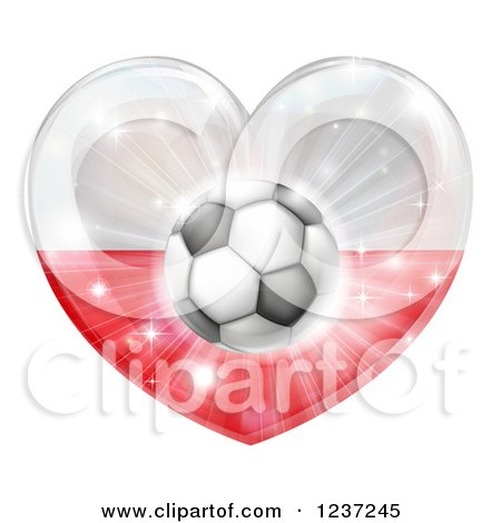 Clipart of a 3d Polish Flag Heart and Soccer Ball - Royalty Free Vector Illustration by AtStockIllustration