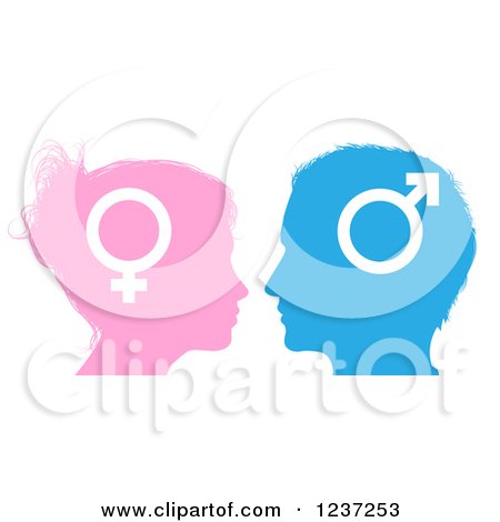 Clipart of Male and Female Sex Gender Symbol Faces in Profile - Royalty Free Vector Illustration by AtStockIllustration