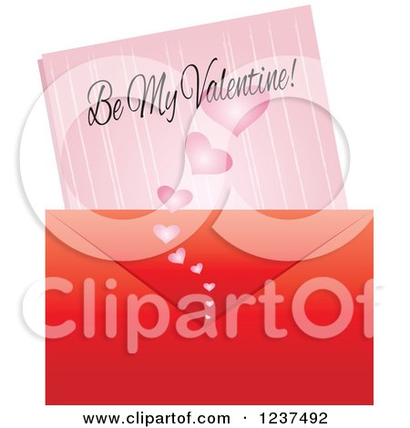 Clipart of a Valentine Envelope and Love Leatter with Be My Valentine Text - Royalty Free Vector Illustration by Pams Clipart