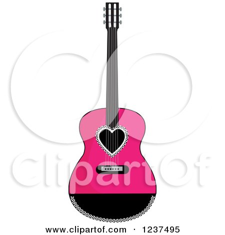 Clipart of a Fancy Pink and Black Guitar with a Heart - Royalty Free Vector Illustration by Pams Clipart