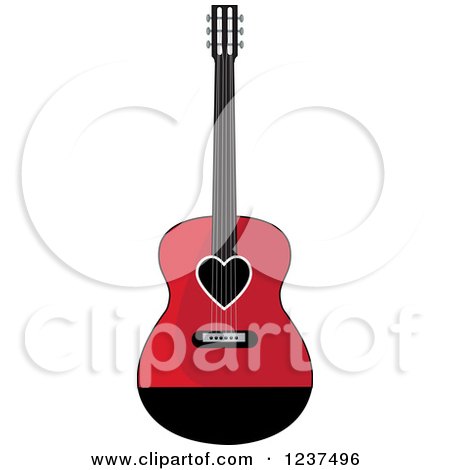 Clipart of a Fancy Red and Black Guitar with a Heart - Royalty Free Vector Illustration by Pams Clipart