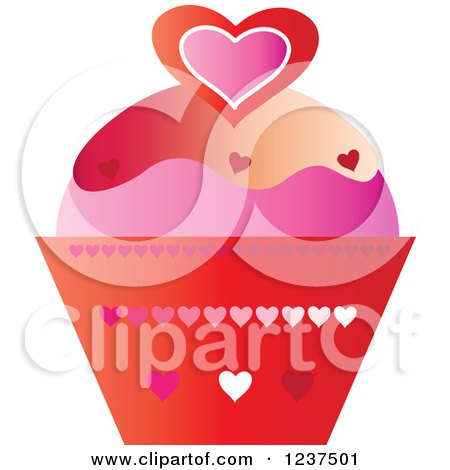 Clipart of a Gradient Valentine Cupcake with Hearts - Royalty Free Vector Illustration by Pams Clipart
