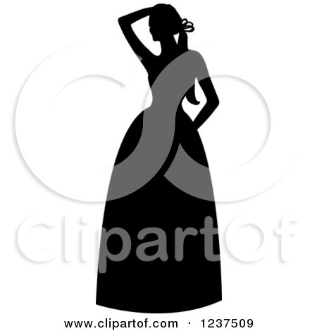 Clipart of a Black Silhouetted Bride Touching Her Hair - Royalty Free Vector Illustration by Pams Clipart