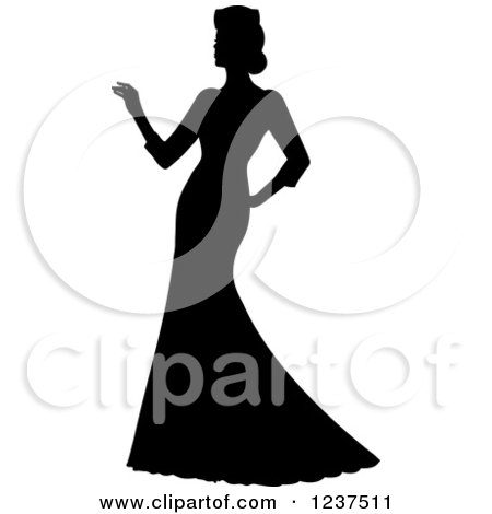 Clipart of a Black Silhouetted Bride Reaching - Royalty Free Vector Illustration by Pams Clipart