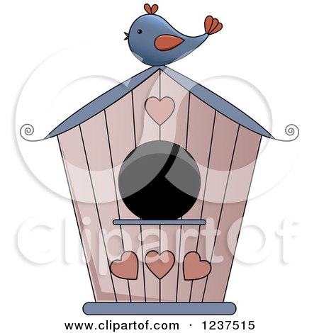 Clipart of a Bird House with Hearts - Royalty Free Vector Illustration by Pams Clipart