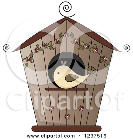 Clipart of a Brown Bird House with Flowers - Royalty Free Vector Illustration by Pams Clipart
