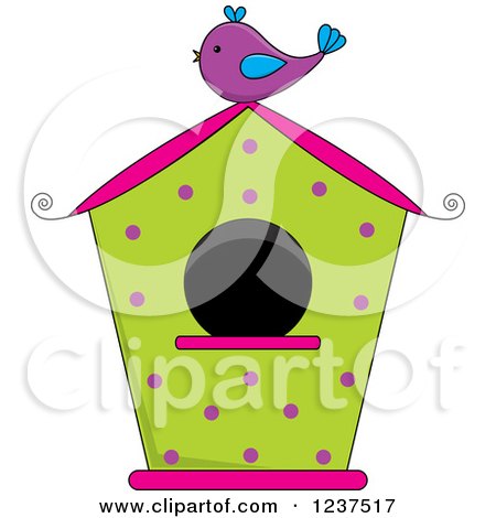 Clipart of a Green and Pink Bird House with Polka Dots - Royalty Free Vector Illustration by Pams Clipart