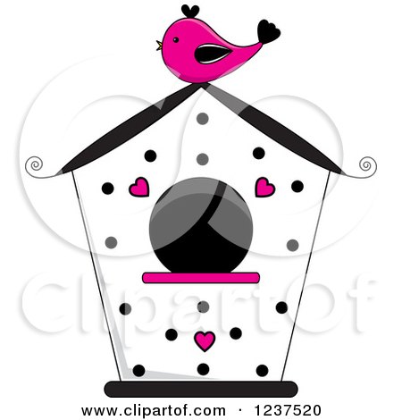 Clipart of a Black White and Pink Bird House with Polka Dots and Hearts - Royalty Free Vector Illustration by Pams Clipart