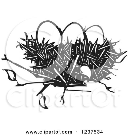 Clipart of a Woodcut Nest with Eggs - Royalty Free Vector Illustration by xunantunich
