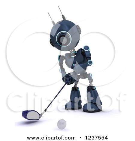 Clipart of a 3d Blue Android Robot Golfing - Royalty Free CGI Illustration by KJ Pargeter