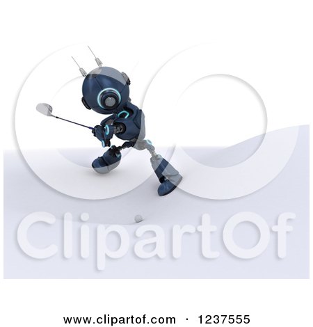 Clipart of a 3d Blue Android Robot Golfing 2 - Royalty Free CGI Illustration by KJ Pargeter