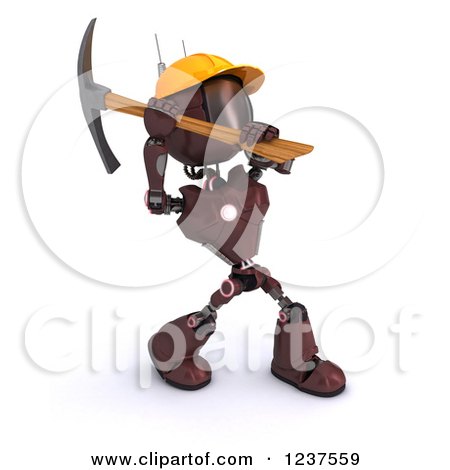 Clipart of a 3d Red Android Construction Robot Using a Pick Axe 2 - Royalty Free CGI Illustration by KJ Pargeter