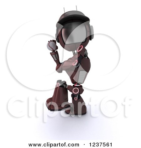 Clipart of a 3d Red Android Robot Pitching at a Baseball Game - Royalty Free CGI Illustration by KJ Pargeter