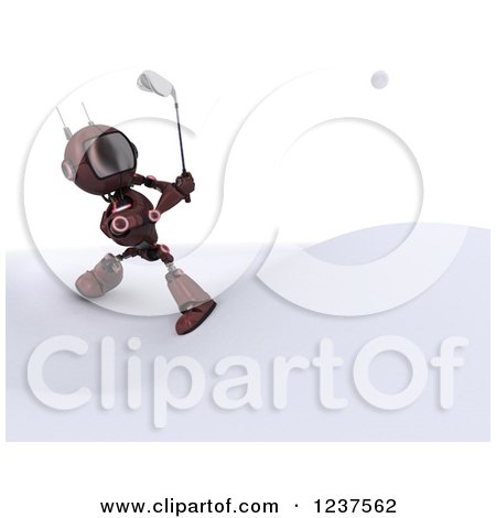 Clipart of a 3d Red Android Robot Golfing - Royalty Free CGI Illustration by KJ Pargeter