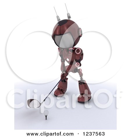 Clipart of a 3d Red Android Robot Golfing 2 - Royalty Free CGI Illustration by KJ Pargeter