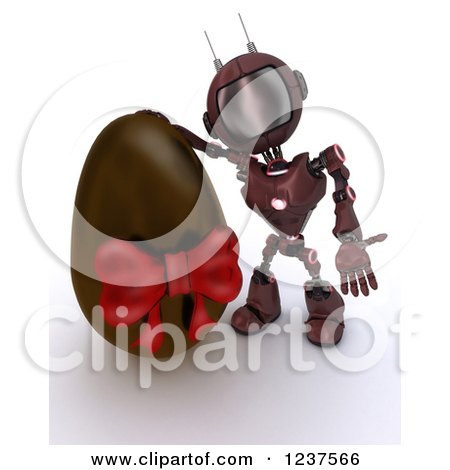 Clipart of a 3d Red Android Robot with a Chocolate Easter Egg - Royalty Free CGI Illustration by KJ Pargeter