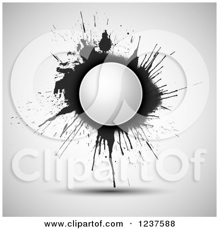 Clipart of a Gray Circle over a Black Ink Splat on Shading - Royalty Free Vector Illustration by KJ Pargeter