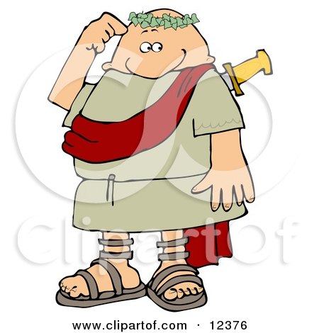Confused Roman Man Rubbing His Head After Being Stabbed in the Back Clipart Picture by djart