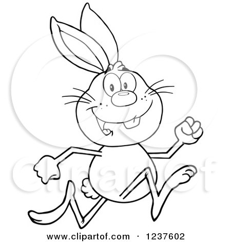 Clipart of a Black and White Happy Rabbit Running a Race - Royalty Free Vector Illustration by Hit Toon
