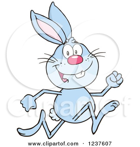 Clipart of a Happy Blue Rabbit Running a Race - Royalty Free Vector Illustration by Hit Toon