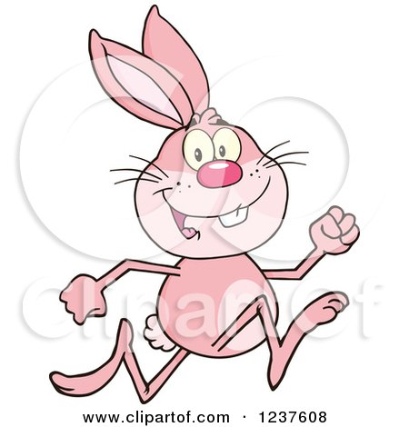 Clipart of a Happy Pink Rabbit Running a Race - Royalty Free Vector Illustration by Hit Toon